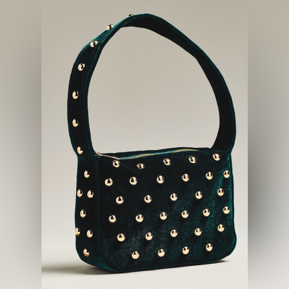 Anthropologie Studded Velvet Shoulder Bag in Green NWT